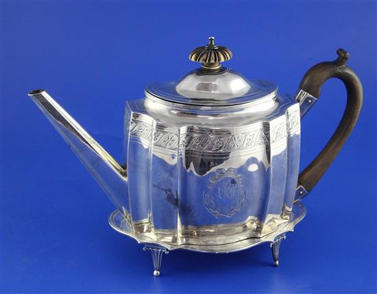 A George III silver teapot by Crispin Fuller and a similar stand by Edward Capper?, gross 19 oz.